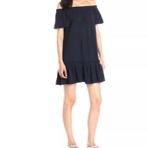 Rebecca Taylor navy blue gauze ruffle off-shoulder dress/cover-up size 0